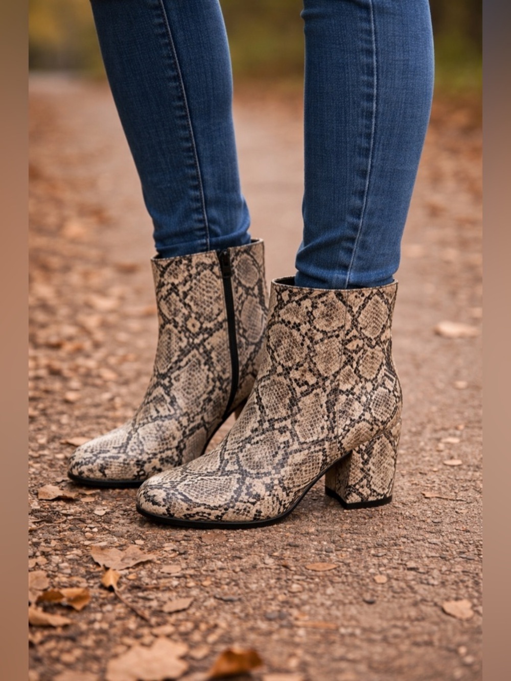 Mix No. 6 Snake Print Ankle Boots Size 6 Block Heel Booties Faux Snakeskin